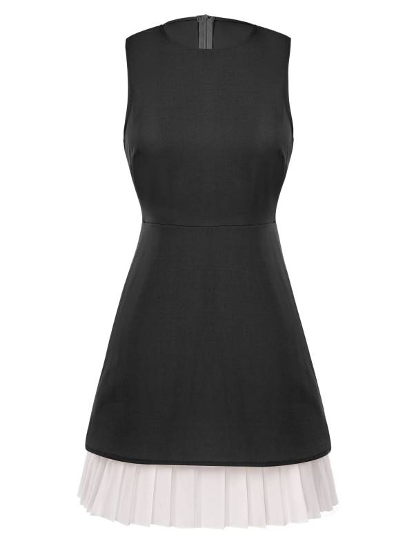 Women Sleeveless Round Neck A-line Mini Party Dress thumb