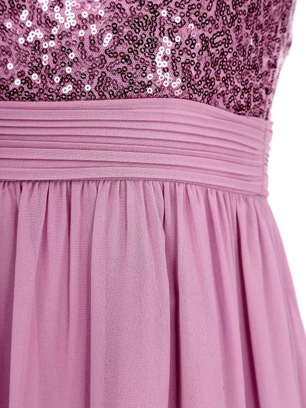 Girls Sleeveless Sequins Butterfly Bowknot A Line Junior Bridesmaid Dress thumb