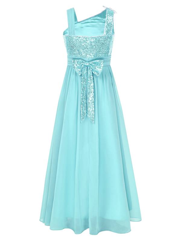 Girls Sleeveless Sequins Butterfly Bowknot A Line Junior Bridesmaid Dress thumb