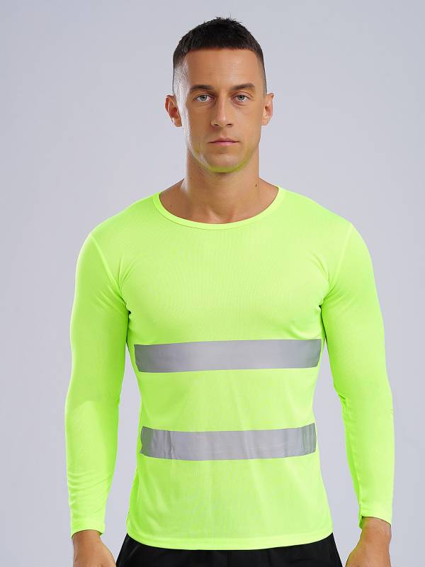 Men Moisture-Wicking Long Sleeves Reflective Stripe Sports T-shirt thumb