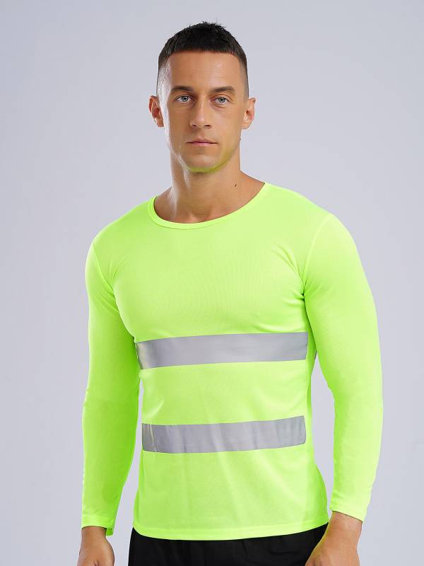 Men Moisture-Wicking Long Sleeves Reflective Stripe Sports T-shirt thumb