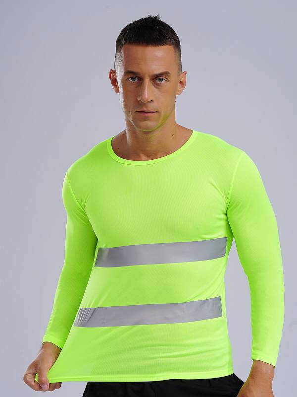 Men Moisture-Wicking Long Sleeves Reflective Stripe Sports T-shirt thumb