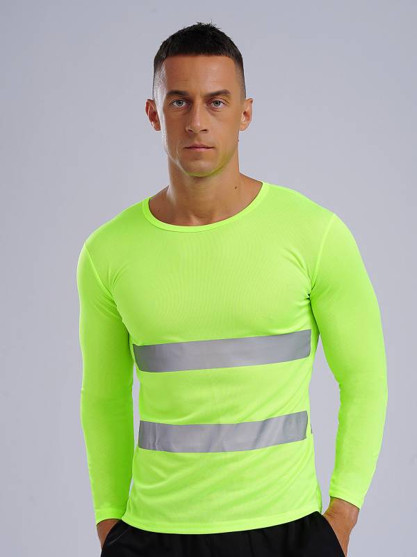 Men Moisture-Wicking Long Sleeves Reflective Stripe Sports T-shirt thumb