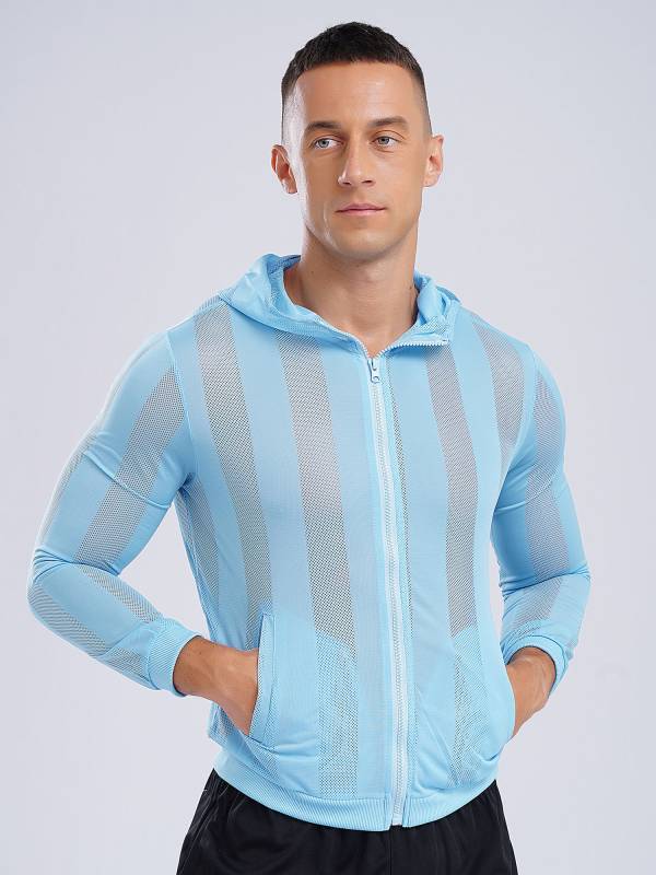 Men Long Sleeve Zipper  Sun Protection Mesh Sports Hoodie thumb