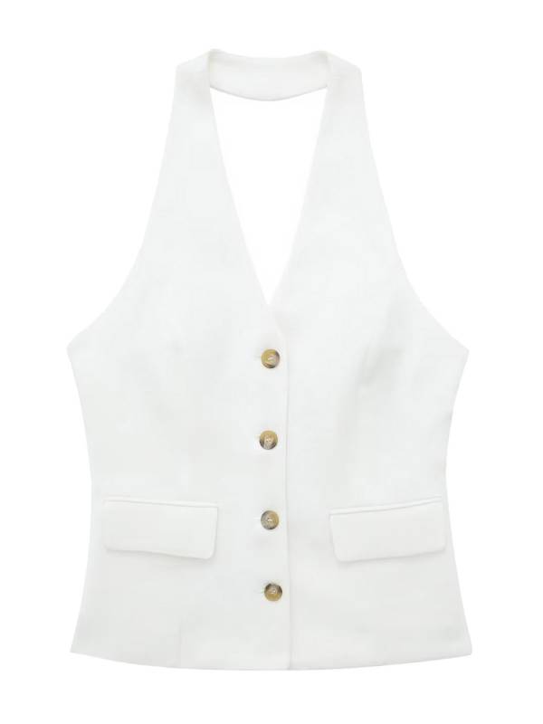 Women V Neck Button-up Backless Party Vest thumb