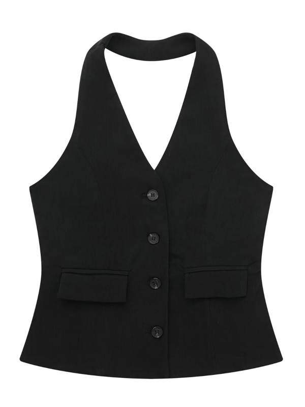 Women V Neck Button-up Backless Party Vest thumb