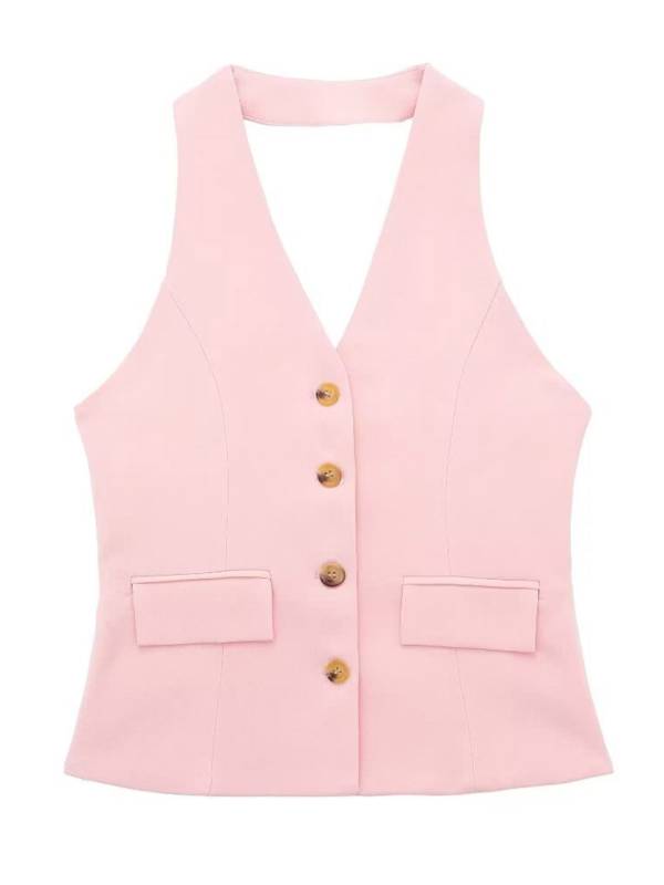 Women V Neck Button-up Backless Party Vest thumb