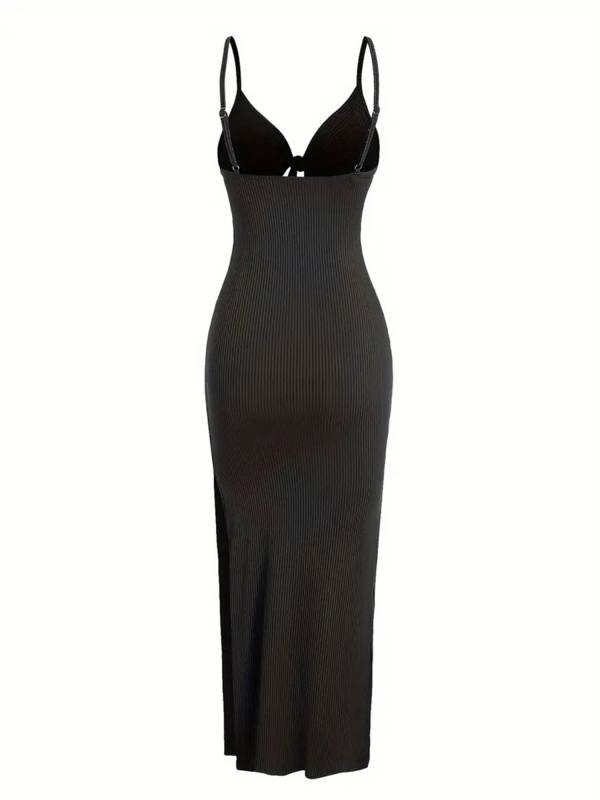 Women V Neck Backless Side Slit Maxi Bodycon Dress for Beach Vacation thumb