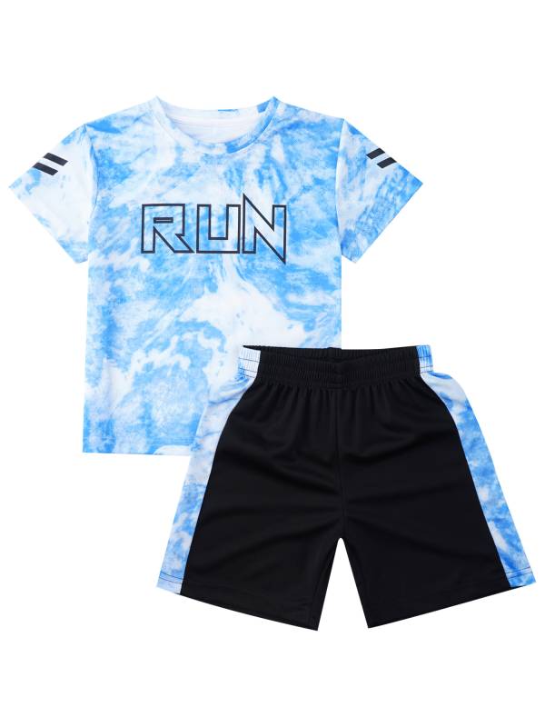 Kids Boys 2pcs Short Sleeve Tie-Dye T-shirt and Shorts Quick-Drying Sports Set thumb