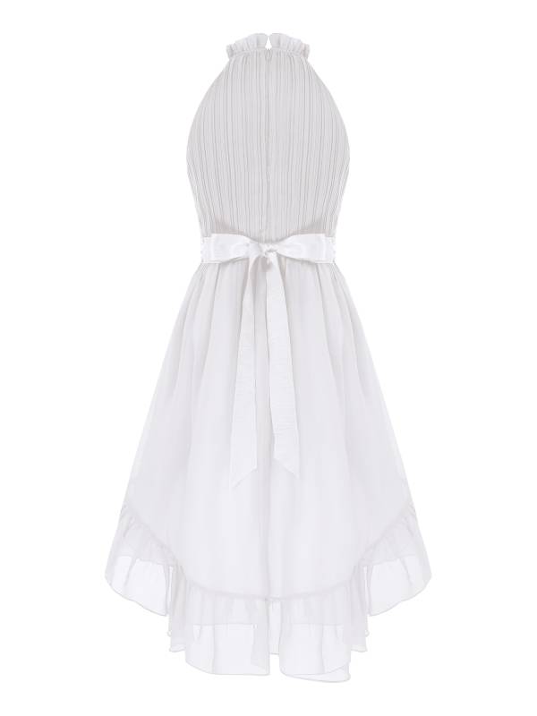 Kids Girls Sleeveless Beaded Belt Pleated Bodice Ruffled Hi-lo Party Dress thumb