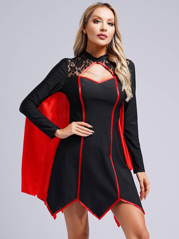 Women Halloween Batwing Sleeve Asymmetrical Mini Dress Vampire Witch Costume thumb