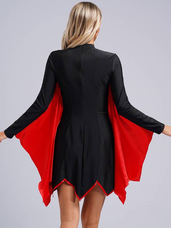 Women Halloween Batwing Sleeve Asymmetrical Mini Dress Vampire Witch Costume thumb