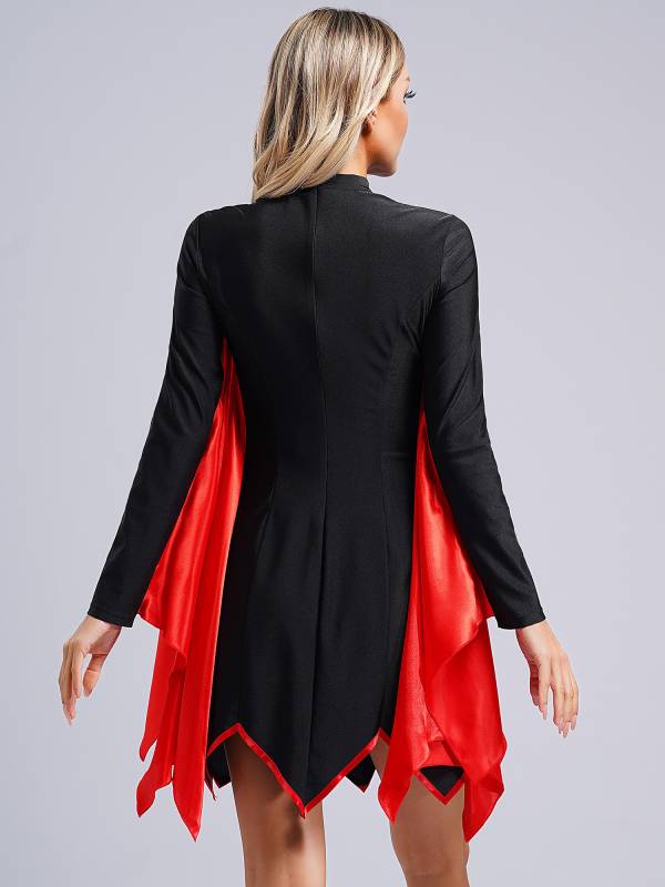 Women Halloween Batwing Sleeve Asymmetrical Mini Dress Vampire Witch Costume thumb