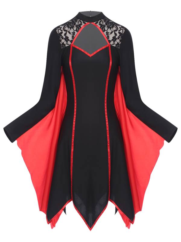 Women Halloween Batwing Sleeve Asymmetrical Mini Dress Vampire Witch Costume thumb