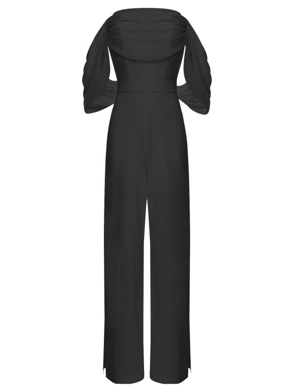 Women Off Shoulder Build-in Pad Leg Slit Jumpsuit For Wedding Cocktail thumb