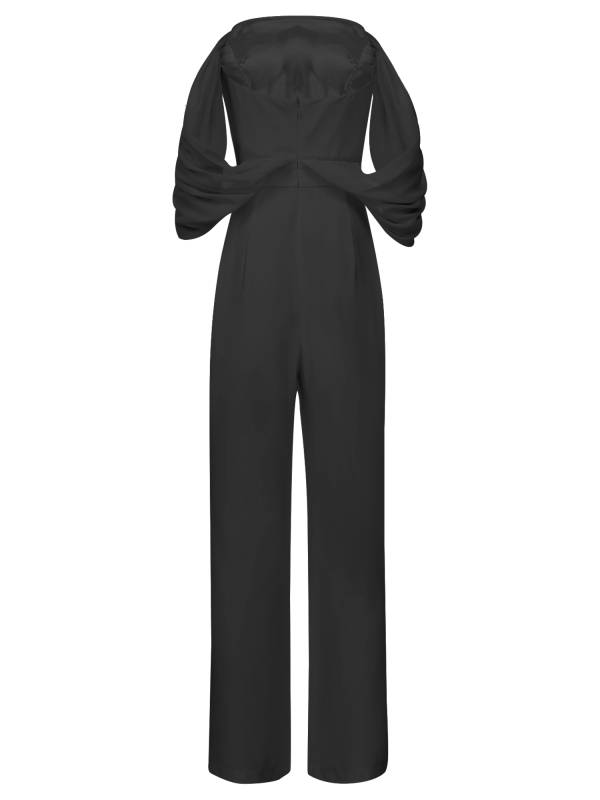 Women Off Shoulder Build-in Pad Leg Slit Jumpsuit For Wedding Cocktail thumb