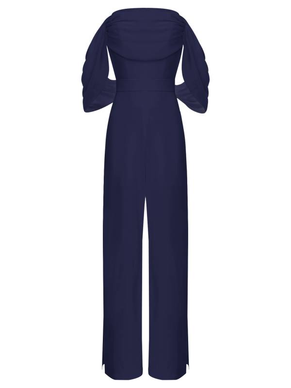 Women Off Shoulder Build-in Pad Leg Slit Jumpsuit For Wedding Cocktail thumb