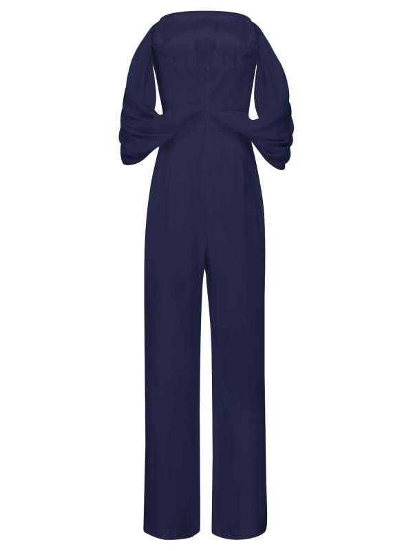 Women Off Shoulder Build-in Pad Leg Slit Jumpsuit For Wedding Cocktail thumb