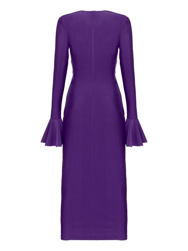 Women V Neck Long Sleeve Twisted Knot Cutout Pencil Dress for Cocktails thumb