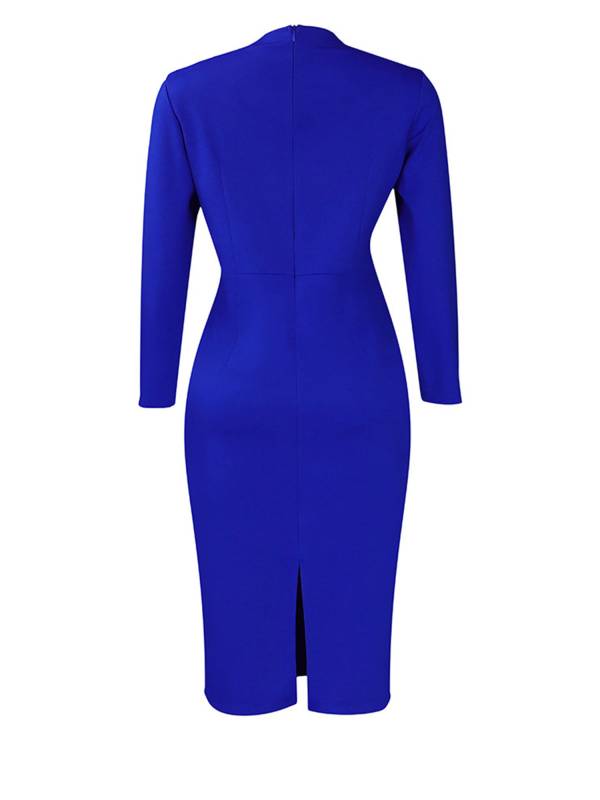 Women Long Sleeve Back Split Bodycon Pencil Dress for Office Work thumb