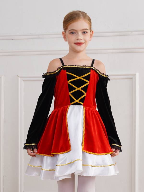 Kids Girls Medieval Pirate Costume Off Shoulder Long Sleeve Tutu Dress thumb