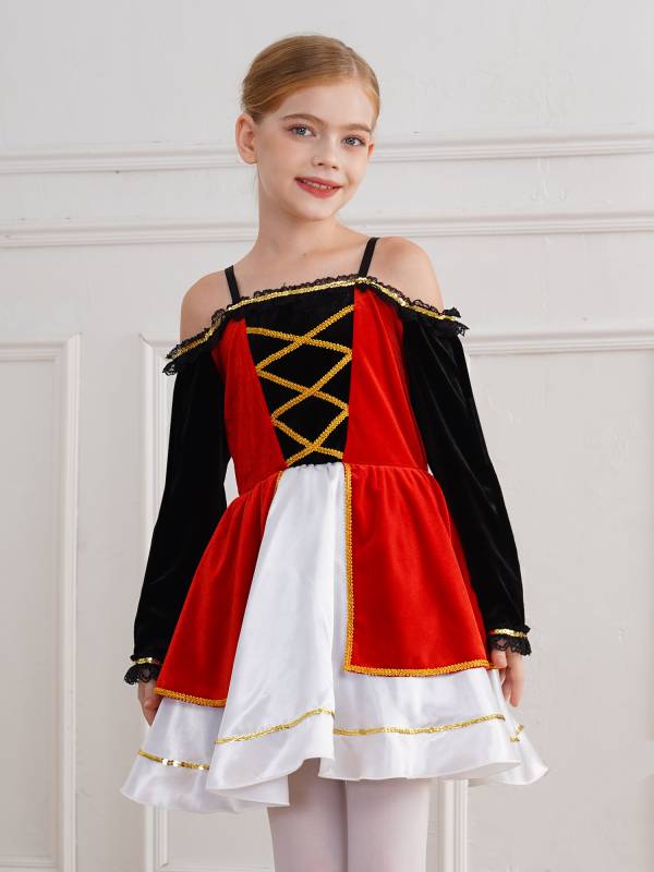 Kids Girls Medieval Pirate Costume Off Shoulder Long Sleeve Tutu Dress thumb