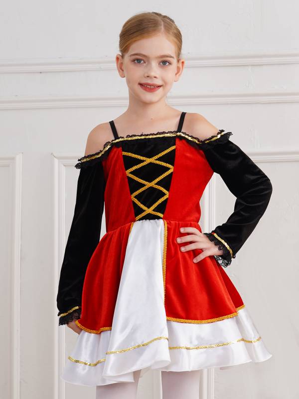 Kids Girls Medieval Pirate Costume Off Shoulder Long Sleeve Tutu Dress thumb