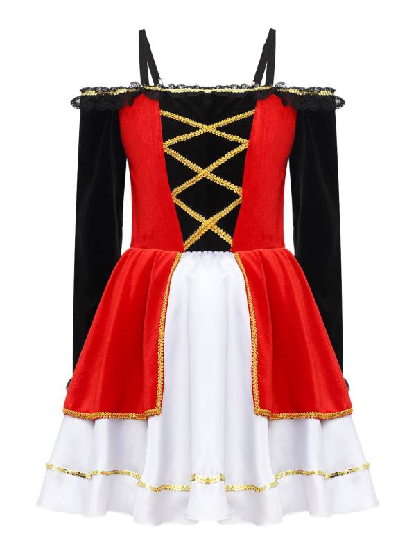 Kids Girls Medieval Pirate Costume Off Shoulder Long Sleeve Tutu Dress thumb