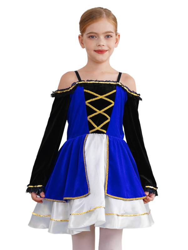 Kids Girls Medieval Pirate Costume Off Shoulder Long Sleeve Tutu Dress thumb