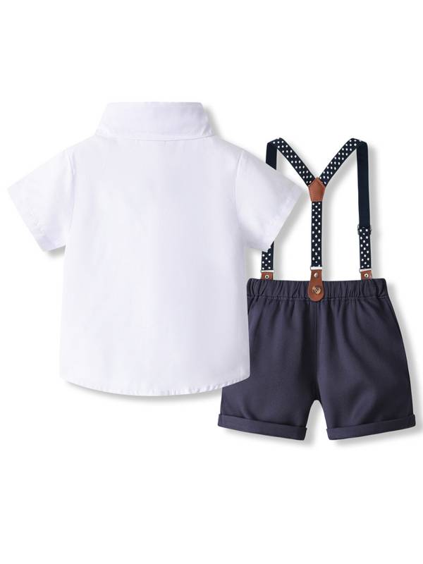 Toddler Boys Short Sleeve Shirt with Bowtie and Suspenders Pants Formal Suit thumb