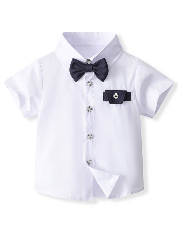 Toddler Boys Short Sleeve Shirt with Bowtie and Suspenders Pants Formal Suit thumb