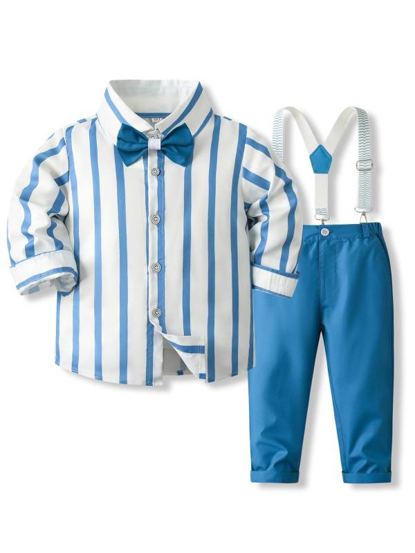 Toddler Boys 3pcs Long Sleeve Striped Shirt and Pants Gentleman Party Suit thumb