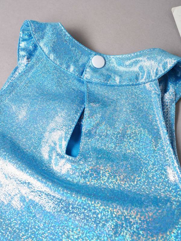 Kids Girls Metallic Sleeveless Halter Neck Jazz Dance Crop Top thumb