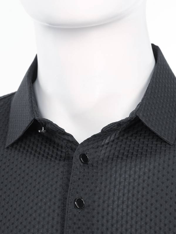 Men Short Sleeve Turn-down Collar Placket Silky Polo Shirt thumb