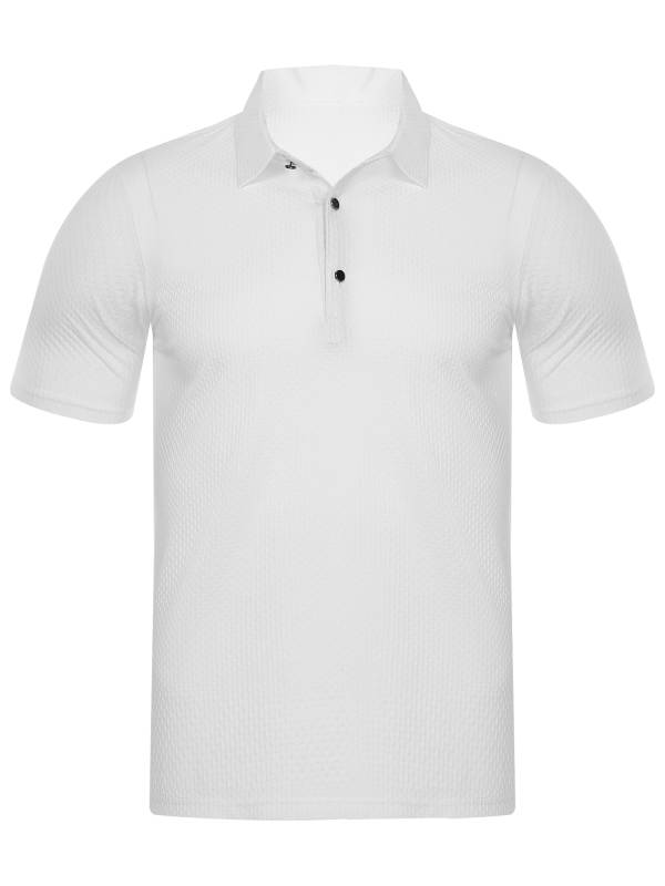 Men Short Sleeve Turn-down Collar Placket Silky Polo Shirt thumb