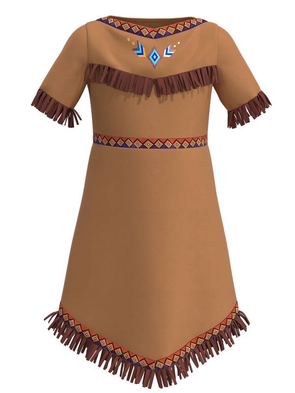 Girls Halloween Native Indian Tassel Short Sleeve Dress with Feather Headband thumb