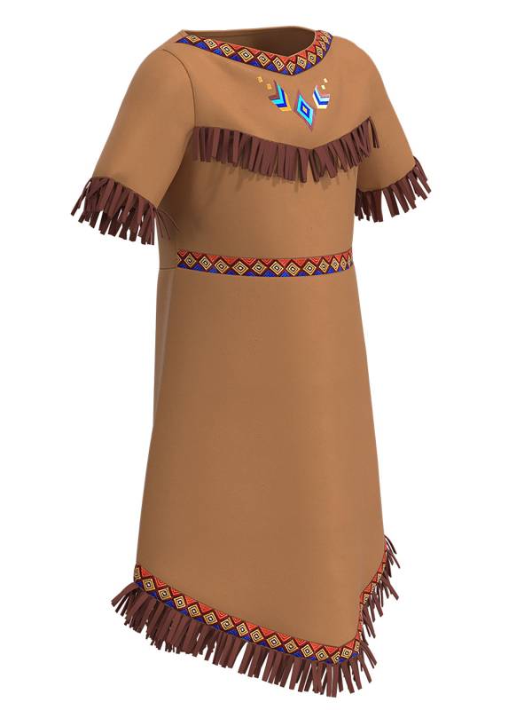 Girls Halloween Native Indian Tassel Short Sleeve Dress with Feather Headband thumb