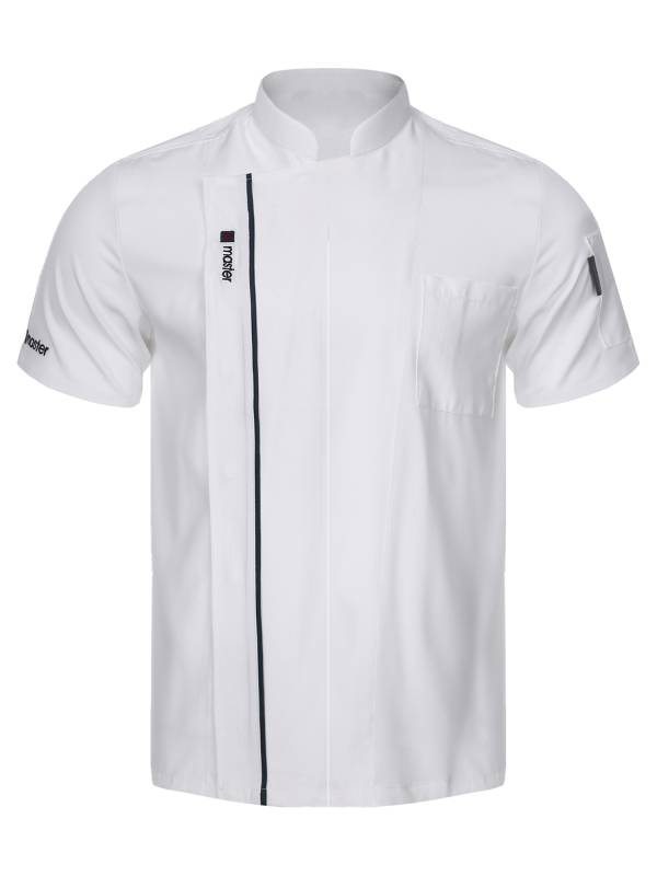 Men Women Stand Collar Short Sleeve Letter Embroidery Chef Shirt thumb