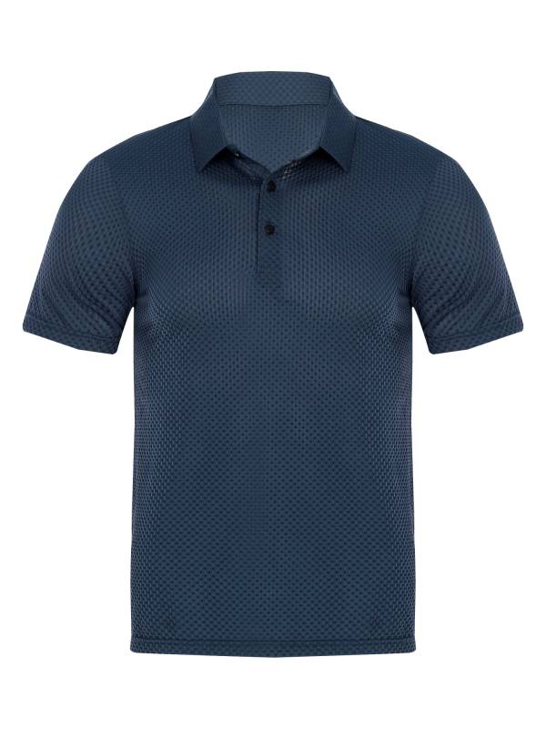 Men Short Sleeve Turn-down Collar Placket Silky Polo Shirt thumb