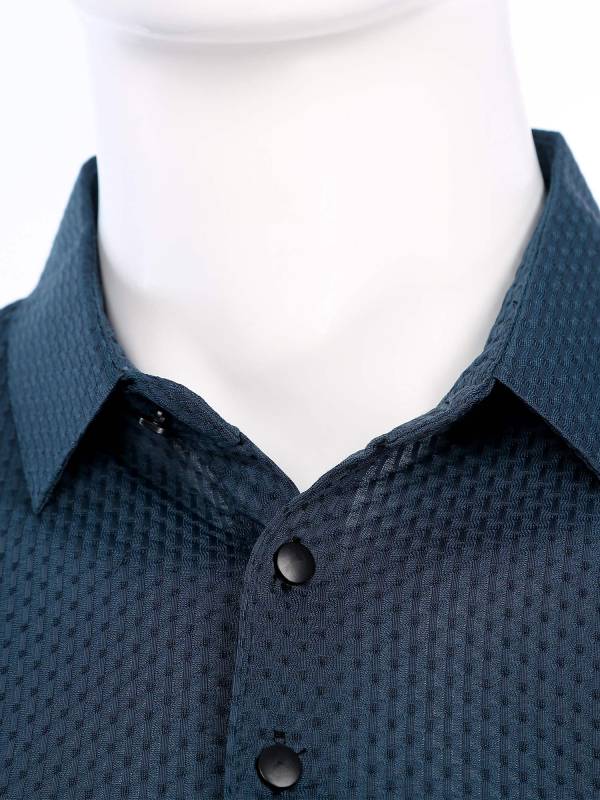 Men Short Sleeve Turn-down Collar Placket Silky Polo Shirt thumb