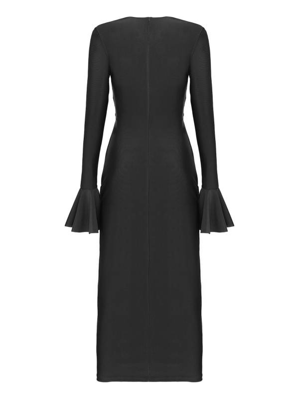 Women V Neck Long Sleeve Twisted Knot Cutout Pencil Dress for Cocktails thumb