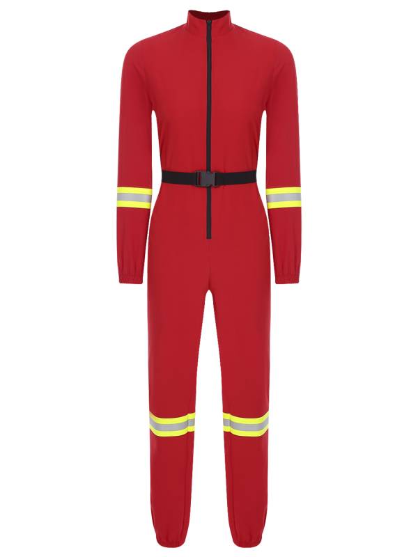 Women Stand Collar Long Sleeve Front Zipper Firefighter Costume Jumpsuit thumb