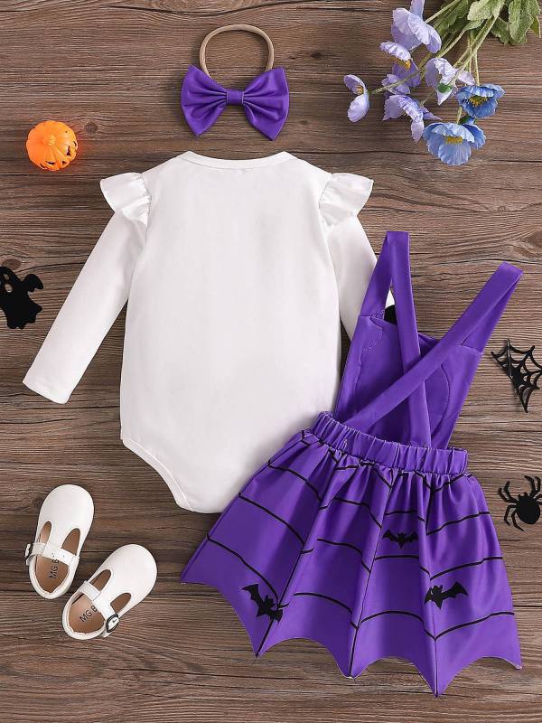 Baby Girl Halloween Ghost Pumpkin Print Cotton Romper and Dress Set thumb