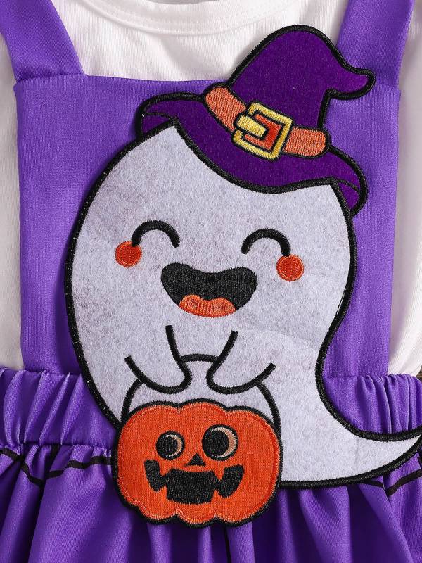 Baby Girl Halloween Ghost Pumpkin Print Cotton Romper and Dress Set thumb