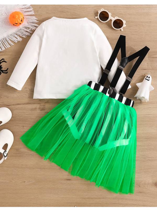 Baby Girls Halloween Long Sleeve T-shirt and Stripe Tulle Shorts Set thumb