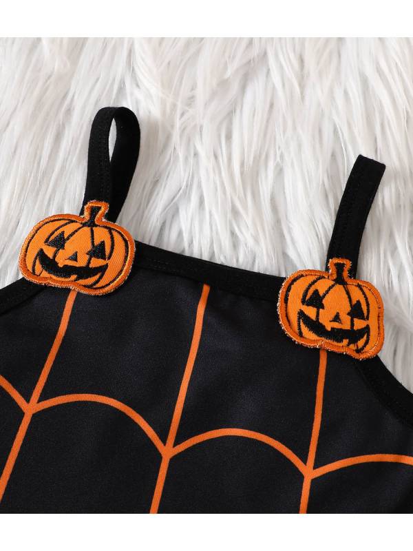 Toddler Girl Halloween 2pcs Long Sleeve T-Shirt and Pumpkin Tank Dress Set thumb