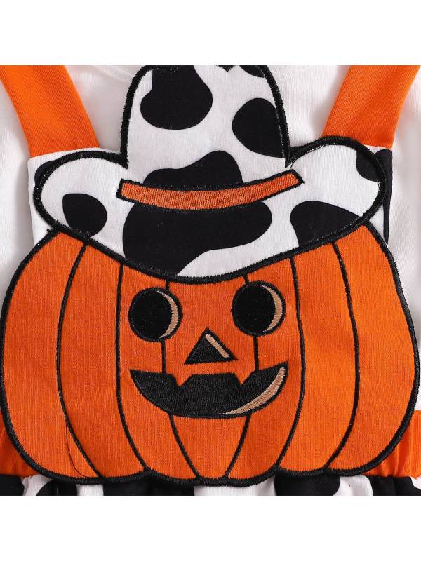 Baby Girl 3pcs Halloween Long Sleeve Romper and Pumpkin Dress with Headband thumb