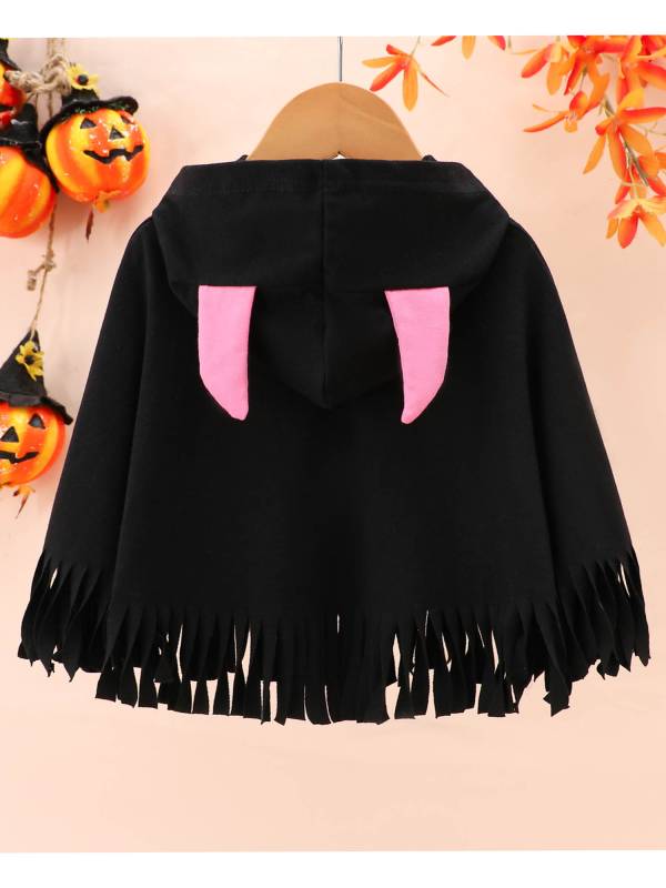 Toddler Girl Skeleton Print Tassels Hooded Cape Halloween Costume thumb