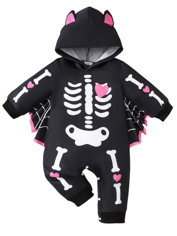 Baby 1st Halloween Outfit Long Sleeve Hooded Skeleton Print Jumpsuit thumb