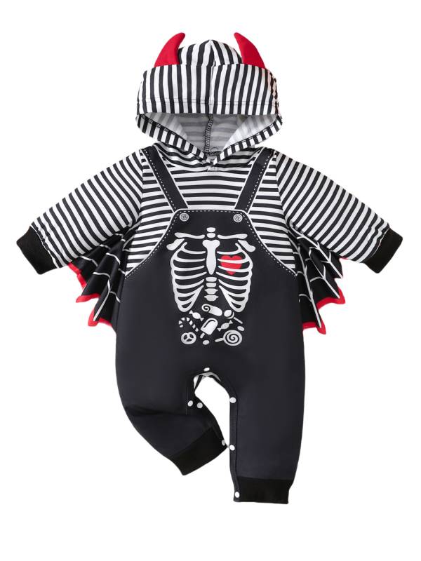 Baby 1st Halloween Outfit Long Sleeve Hooded Skeleton Print Jumpsuit thumb